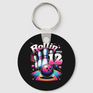 Bowling Birthday Rollin Into 12 Party 12th Bday Re Keychain