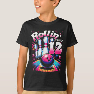 Bowling Birthday Rollin Into 12 Party 12th Bday Re T-Shirt