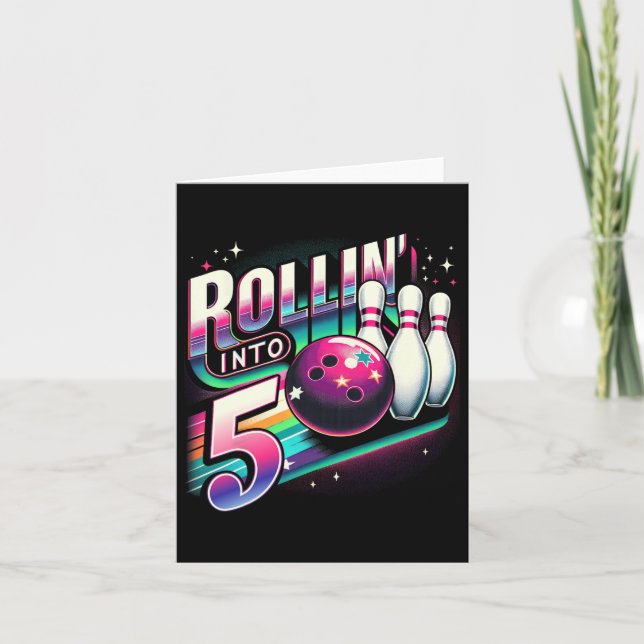 Bowling Birthday Rollin Into 5 Party 5th Birthday  Card (Front)