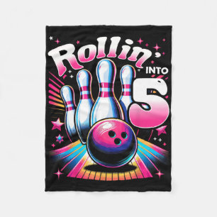 Bowling Birthday Rollin Into 5 Party 5th Birthday Fleece Blanket