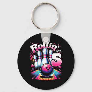 Bowling Birthday Rollin Into 5 Party 5th Birthday  Keychain