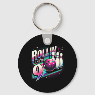 Bowling Birthday Rollin Into 9 Party 9th Birthday Keychain