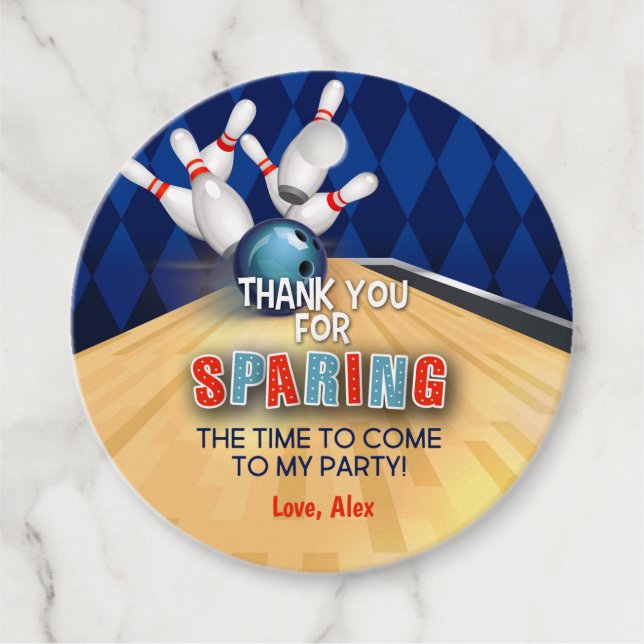 Bowling Birthday Round Favour Tag - Boy (Sparing) (Front)