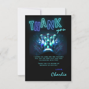 Bowling Birthday Thank You Card Boys Blue Neon