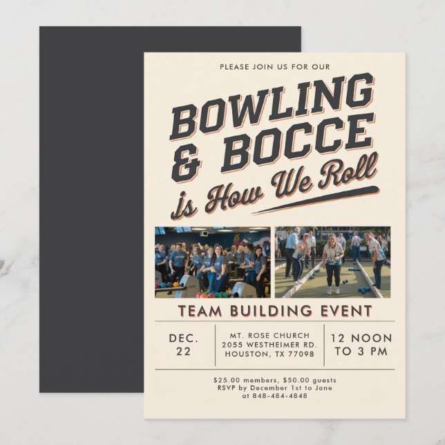 Bowling Bocce Team Building Church Business Photo Invitation (Front/Back)