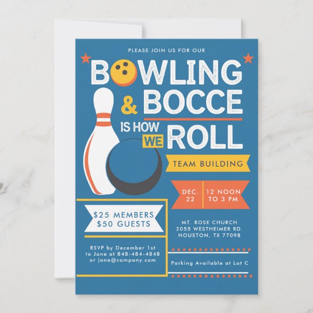 Bowling Bocce Team Community Church Business Event Invitation (Front)