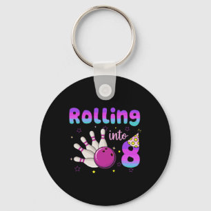Bowling Boy Girl Birthday Rolling Into 8 Funny 8th Keychain