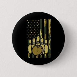 Bowling Camo American Flag Patriotic Bowler Women  2 Inch Round Button