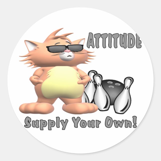 Bowling Cat: Attitude Classic Round Sticker (Front)