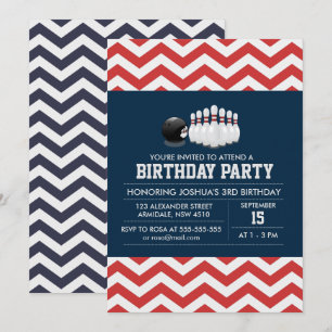 Bowling chevron sport anniversaire invitation garç