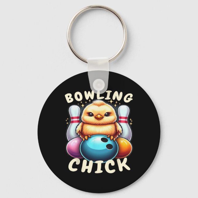Bowling Chick-en Ten Pin Funny Women's Bowling  Keychain (Front)