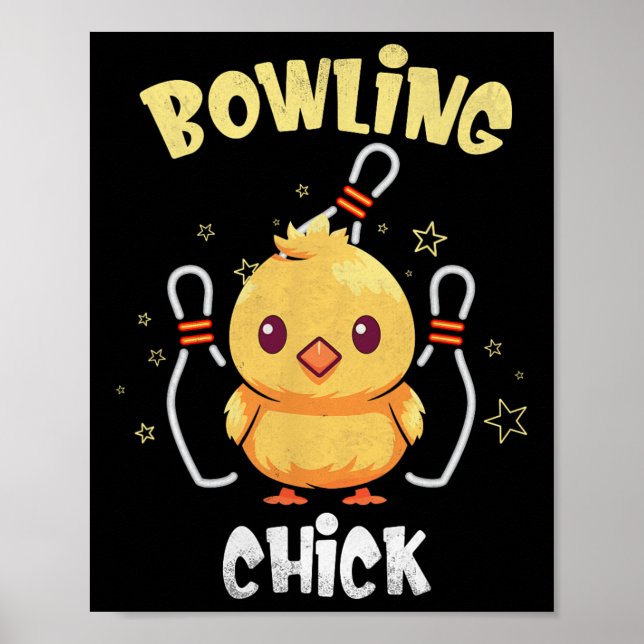 Bowling Chick Funny Chicken Athlete Bowler Men Wom Poster (Front)