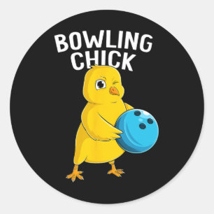Bowling Chick Funny Women Girls Bowling Cute Classic Round Sticker
