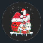 Bowling Christmas Bowling Santa Hat Christmas Ligh Classic Round Sticker<br><div class="desc">Bowling Christmas Bowling Santa Hat Christmas Lights</div>