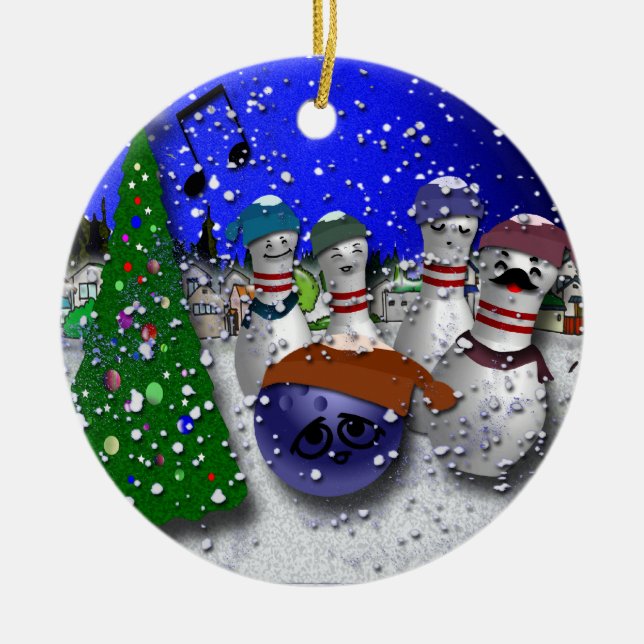 Bowling Christmas Carol Ceramic Ornament (Front)