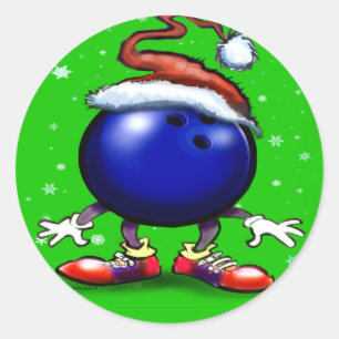 Bowling Christmas Classic Round Sticker