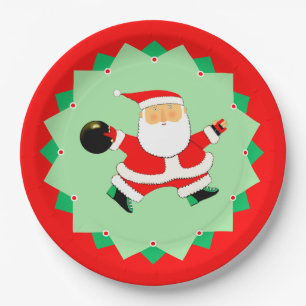 Bowling Christmas Holiday Party Paper Plate