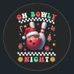 Bowling Christmas Oh Bowly Night Santa Hat Christm Classic Round Sticker<br><div class="desc">Bowling Christmas Oh Bowly Night Santa Hat Christmas Lights</div>