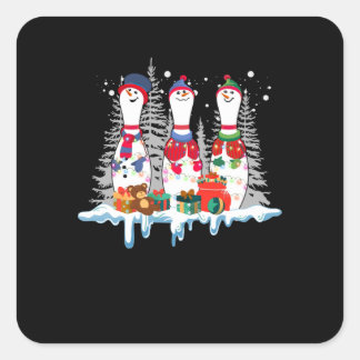 Bowling Christmas Pajama Lights Reindeer Santa Fun Square Sticker