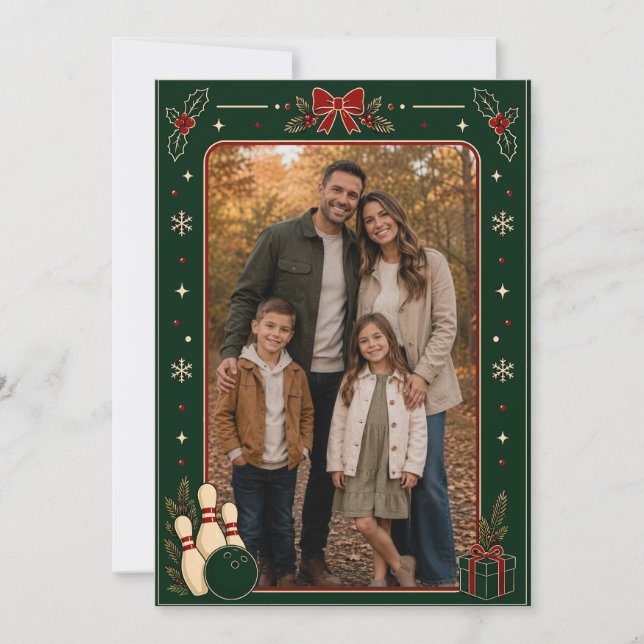Bowling Christmas Photo Card (Front)