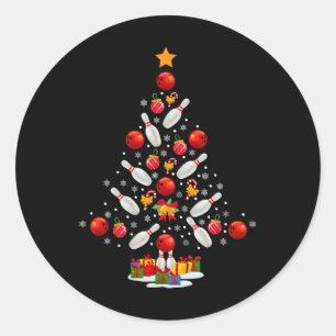 Bowling Christmas Tree Funny Bowling Lovers Novelt Classic Round Sticker