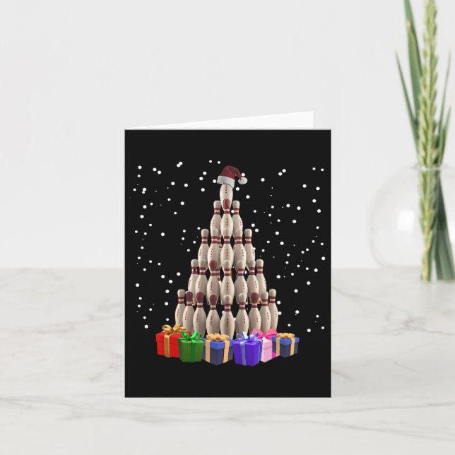 Bowling Christmas Tree Funny Xmas Matching Family  Card (Front)