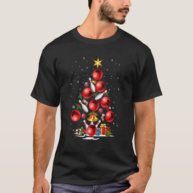 Bowling Christmas Tree Light Xmas T-Shirt (Front)