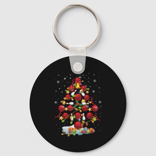 Bowling Christmas Tree Lights Xmas Fun Gifts Keychain (Front)