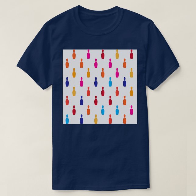 Bowling Colorful Bowling Pins Seamless Pattern Bac T-Shirt (Design Front)