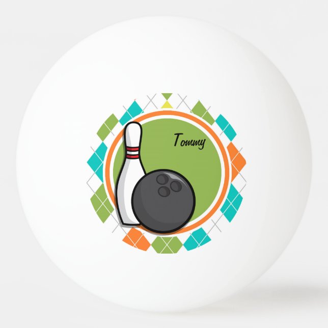 Bowling; Colourful Argyle Pattern Ping Pong Ball (Front)