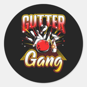 Bowling Cool Gutter Gang Bowlers 10 Pin  Classic Round Sticker