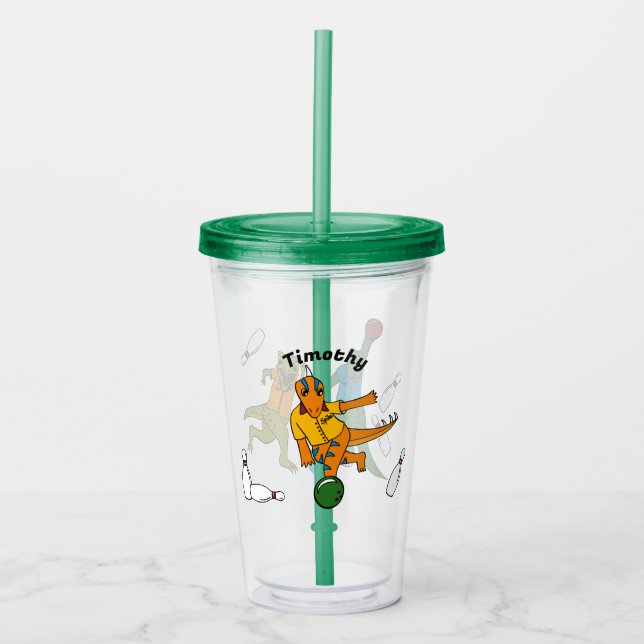 Bowling Dinosaurs Cartoons Personalized Bowlers Acrylic Tumbler (Front)