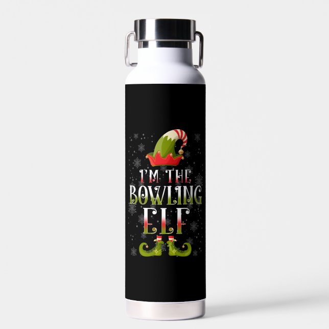 Bowling Elf Christmas Water Bottle (Front)