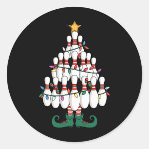 Bowling Elves Pin Strike Christmas Tree Lights Xma Classic Round Sticker