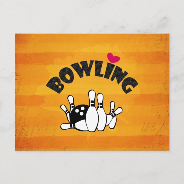 Bowling Fanatic Heart Bowling Pins and Ball Postcard (Front)