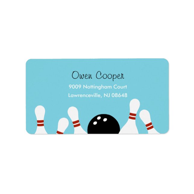 Bowling Fun Address Label (Turquoise) (Front)
