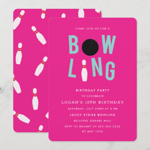 Bowling Fun Kid's birthday party Invitation_Pink Invitation