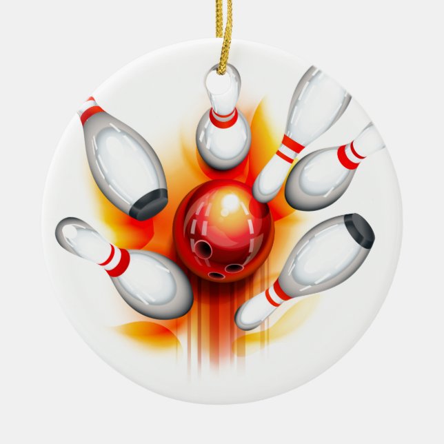 Bowling game (top view) ceramic ornament (Front)