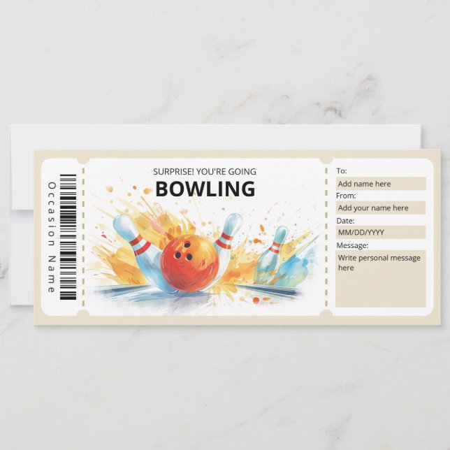 Bowling Gift Certificate, Bowling Gift Voucher Invitation (Front)