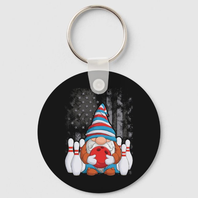 Bowling Gnome Bowling Gnomes Funny Gnome Bowling  Keychain (Front)