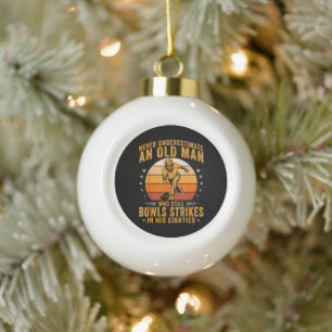 Bowling Grandpa 80th Birthday Ceramic Ball Christmas Ornament