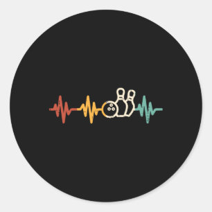 Bowling Heartbeat Retro Bowler Team Player Men Wom Classic Round Sticker