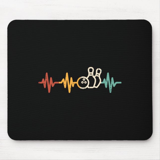 Bowling Heartbeat Retro Bowler Team Player Men Wom Mouse Pad (Front)