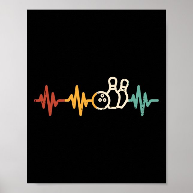 Bowling Heartbeat Retro Bowler Team Player Men Wom Poster (Front)