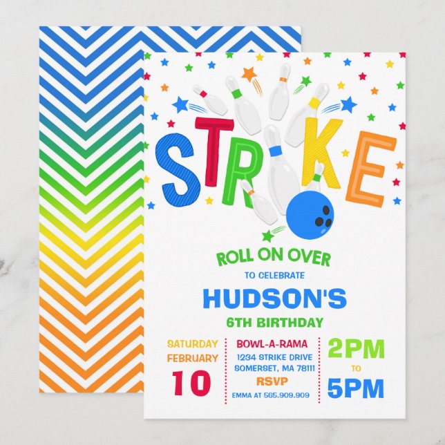 Bowling Invitation Bowling Birthday Party Strike (Front/Back)