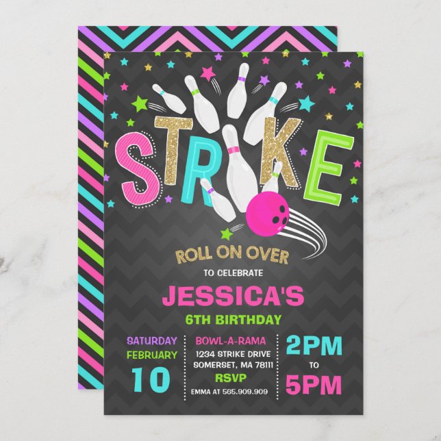 Bowling Invitation Bowling Birthday Party Strike (Front/Back)