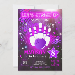 Bowling Invitation Glow Neon Girl Bowling Birthday