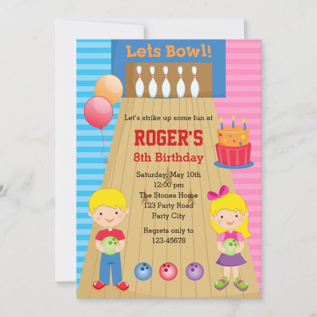 Bowling Invitations (Boy Girl Twins Blonde) (Devant)