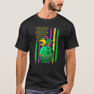 Bowling Jester Hat Retro American Flag Mardi Gras T-Shirt