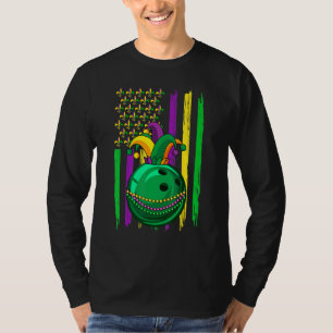 Bowling Jester Hat Retro American Flag Mardi Gras T-Shirt